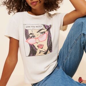 Re/Done White Graphic Tee with Purple Accents